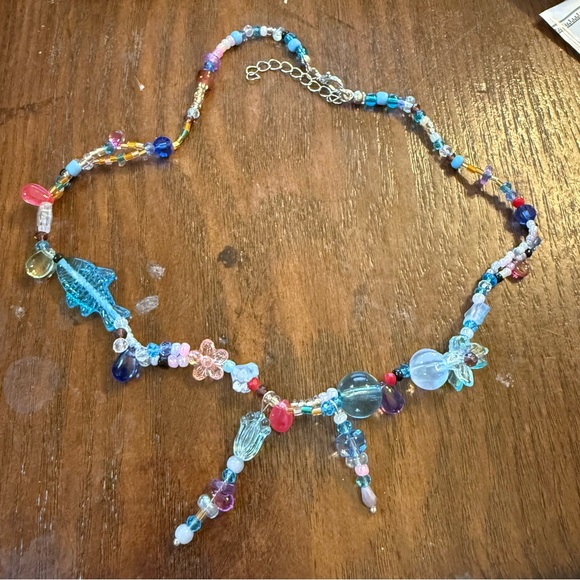 2/$29 or 3/$39 CIDER brand Colorful Blue Beaded Necklace w/ fish & flower beads - Picture 4 of 5